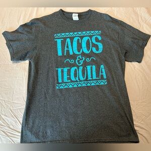 Gray T-Shirt with Blue Graphic Print